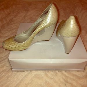 BCBG SILVER WEDGE HEELS